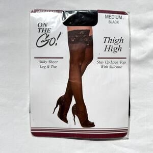 On The Go! Lace Top Queen Thigh High Stockings Medium Black